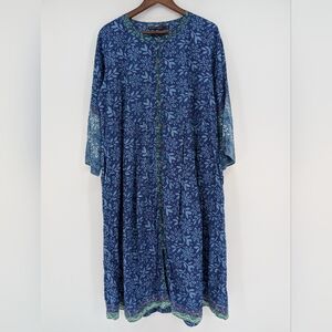 Gudrun Sjoden Blue Floral Organic Cotton A-Line Dress Oversized Bohemian